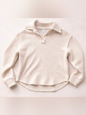 NWT Art Class Cream Waffle Knit Long-Sleeve Polo Top